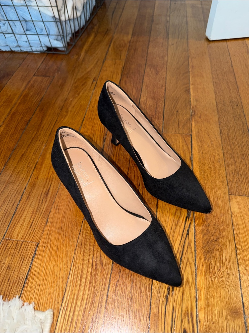 Black Pointed-Toe Kitten Heel Pumps - Lauren Blakwell